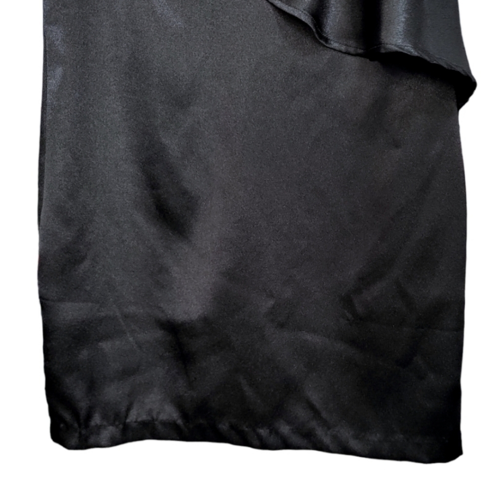 Lulu's Aubrianna Black Satin Mini Sleeveless Zip Back Ruffle Dress Women Size XS - Picture 5 of 8